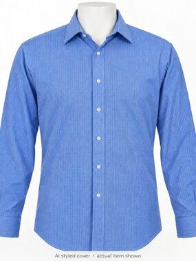 Croft & Barrow Blue Check No-Iron Dress Shirt 17.5 32/33 Classic Fit